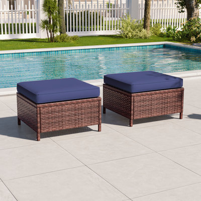2 repose-pieds en rotin de patio 2 pièces, repose-pieds en osier d'extérieur avec coussin amovible et structure en acier