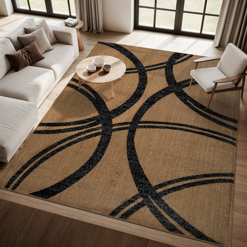 Arnaldur Geometric Black/Gray/White Area Rug, Rectangle 7'10" x 10'2", Jute