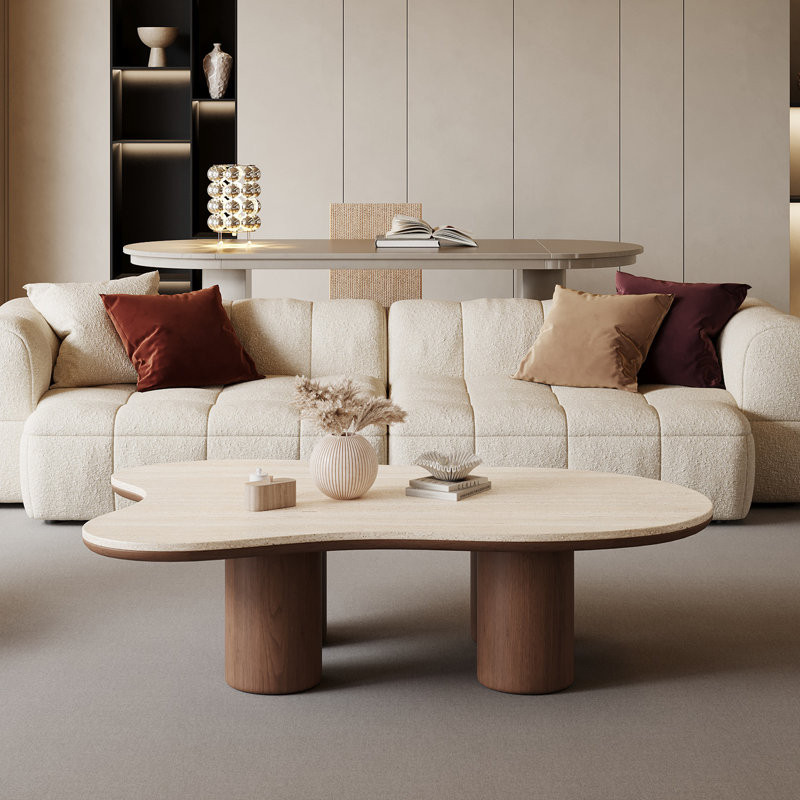 Masiyah Modern Cloud Living Room Coffee Table Brown Cylinder Four Legs, Light Yellow/Brown