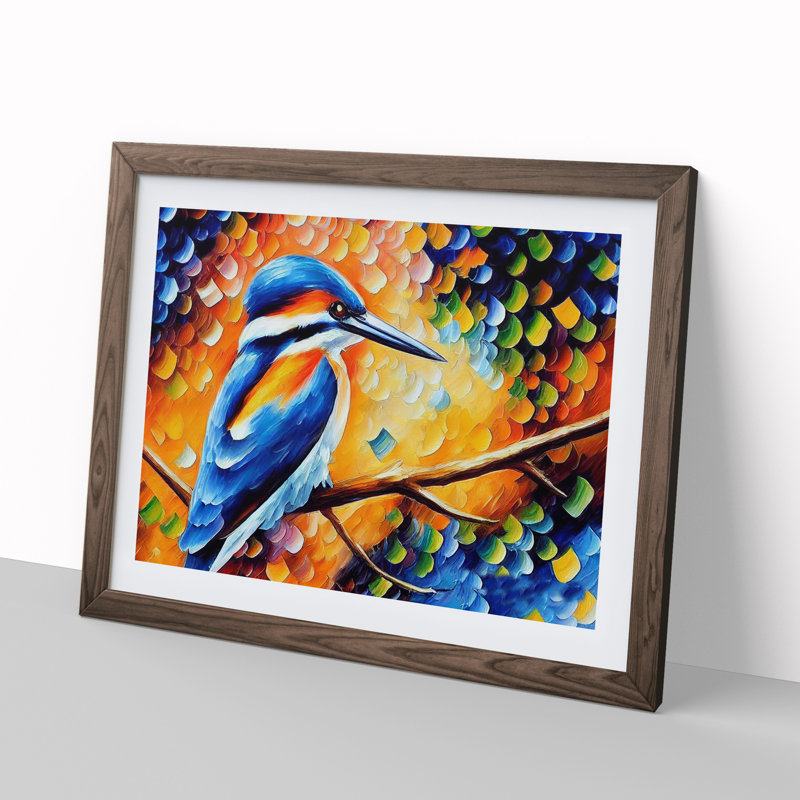 Kingfisher Bird Vol.4 Abstract - Framed Print, 34cm H x 46cm W x 2cm D, Walnut