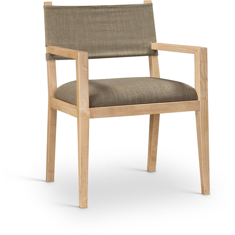 Vina Upholstered Dining Arm Chair, Brown Linen Textured Fabric, Stained Natural