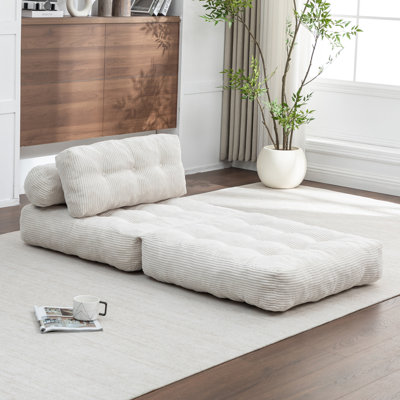 Canapé-lit pliant, canapé-lit convertible avec matelas pliable avec coussin de dossier et support pour dossier, canapé-lit pliant portatif, canapé-lit confortable pour le salon, beige, simple
