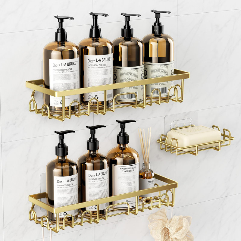 Adhesive Stainless Steel Shower Caddy, Gold