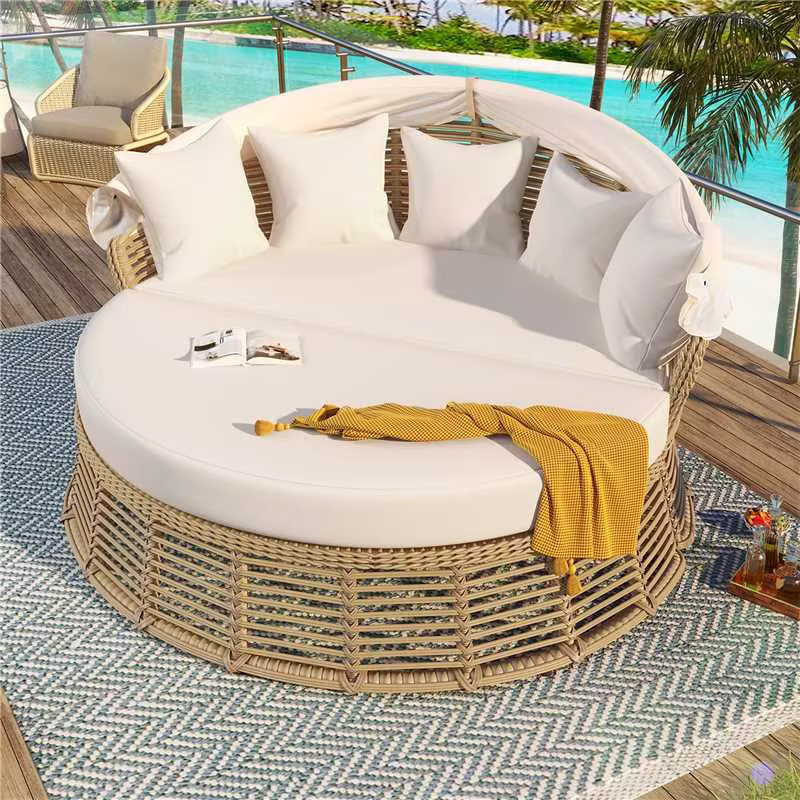 Lit de jour 53,1 x 55,5 x 49,2 po en osier 1pc beige auvent 800 lb