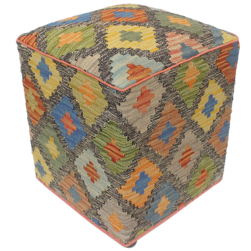 Aprea Upholstered Ottoman, Gray/Rust/Blue/Gold Wool