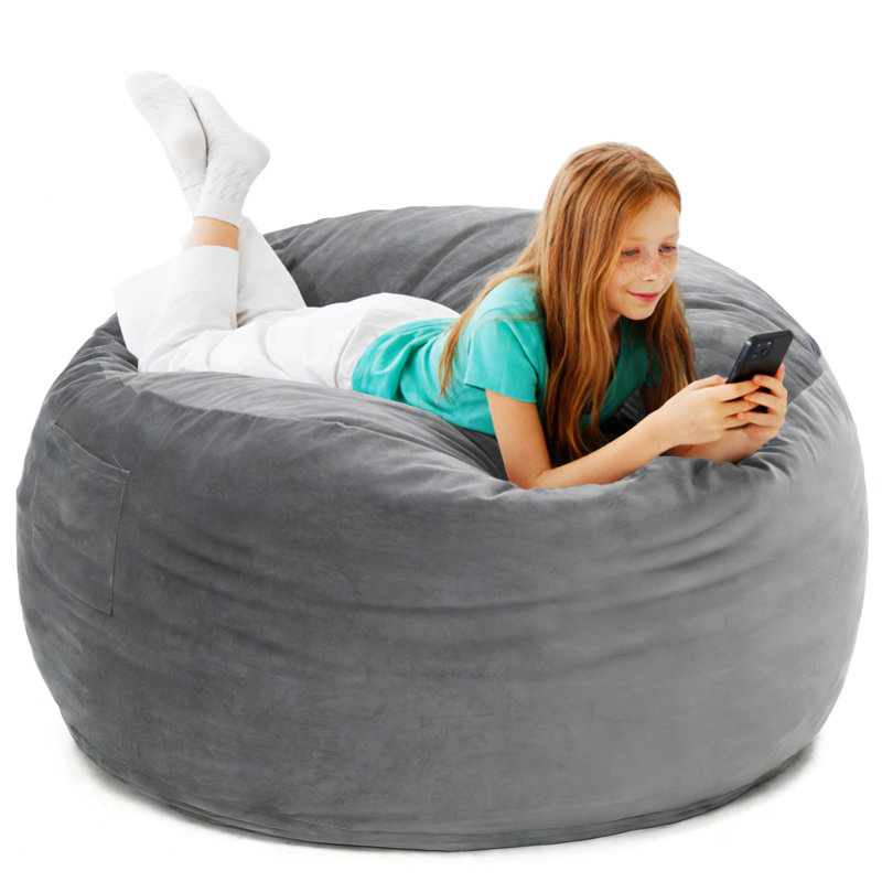 3.5FT Large Bean Bag Chair, Memory Foam, Washable Soft Suede Cover, Reinforced Zipper, for Kids Teens Adults, Light Grey