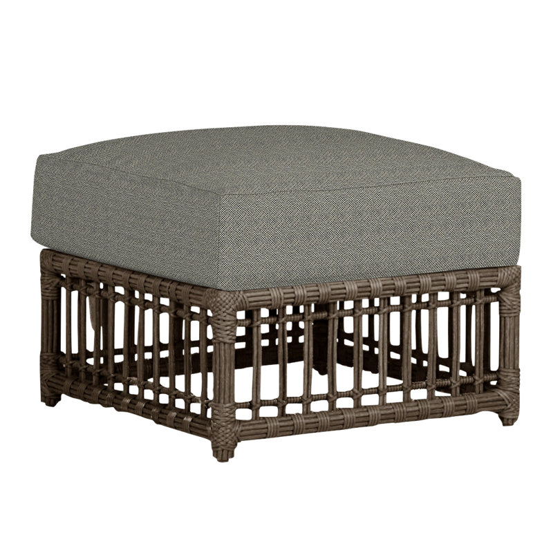 Newport Outdoor Ottoman with Cushion, No Welt, Newport #66 Burlap, Intermix Bark