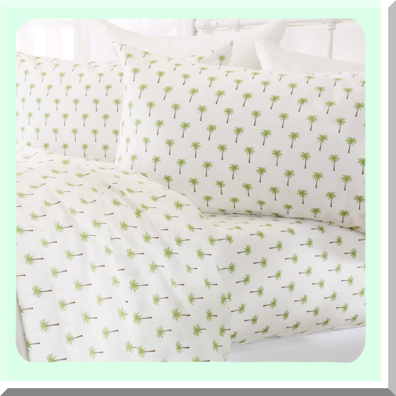 Coastal Breeze 4-Piece Microfiber Sheet Set - Nautical Print Full Sheets & Pillowcases - Ultra-Soft Wrinkle & Fade Resistant Beach Bedding with Palm Tree Pattern