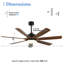 Ventilateur de plafond 60 po en bois noir avec ensemble d'éclairage et télécommande réversible à 6 vitesses pour moteur de salon DC