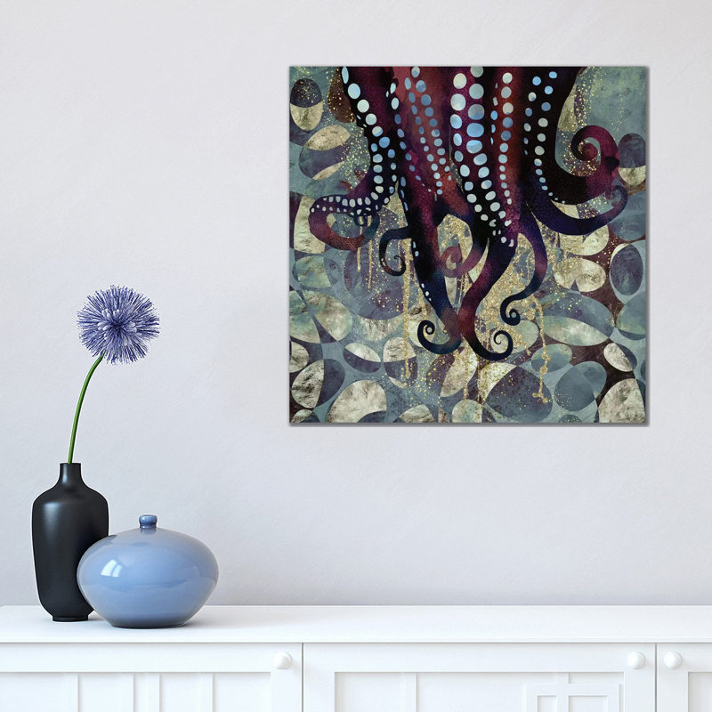 «Metallic Ocean II», reproduction d'impression, 18" H x 18" W x 1.5'' D, Pas de tapis, Toile tendue