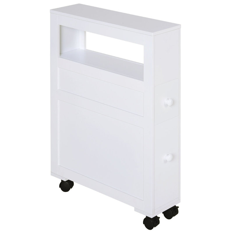 Armoire de rangement roulante pour salle de bain étroite, Blanc