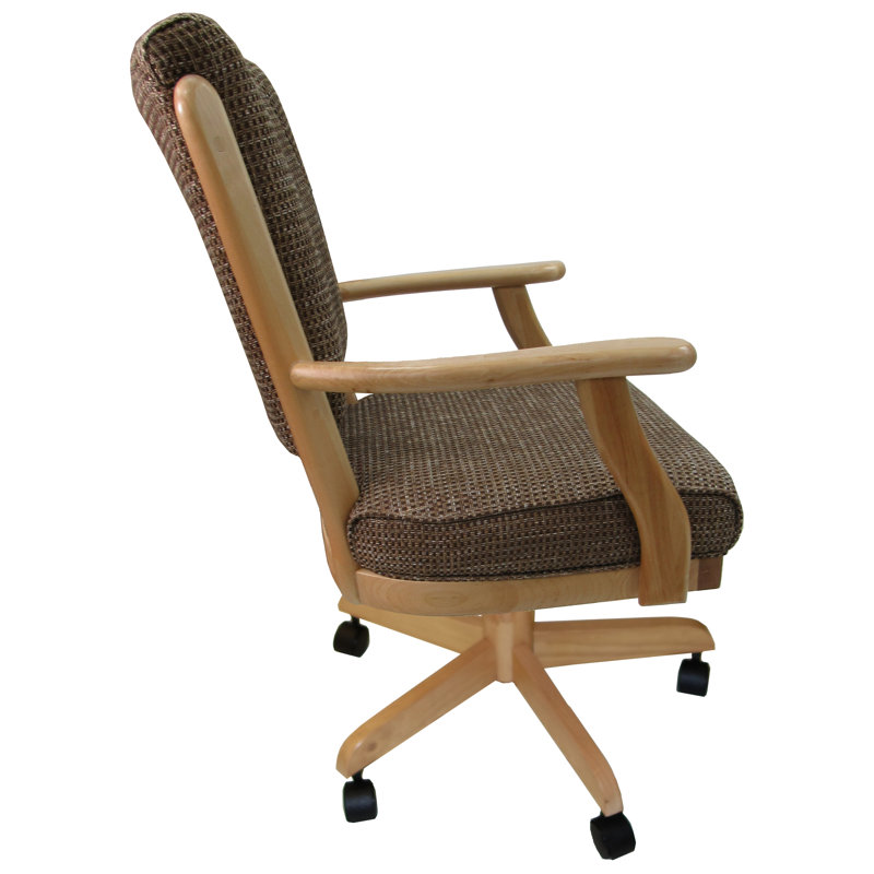 Eowyn Swivel Dining Caster Chair with Arms, Natural, Checkered