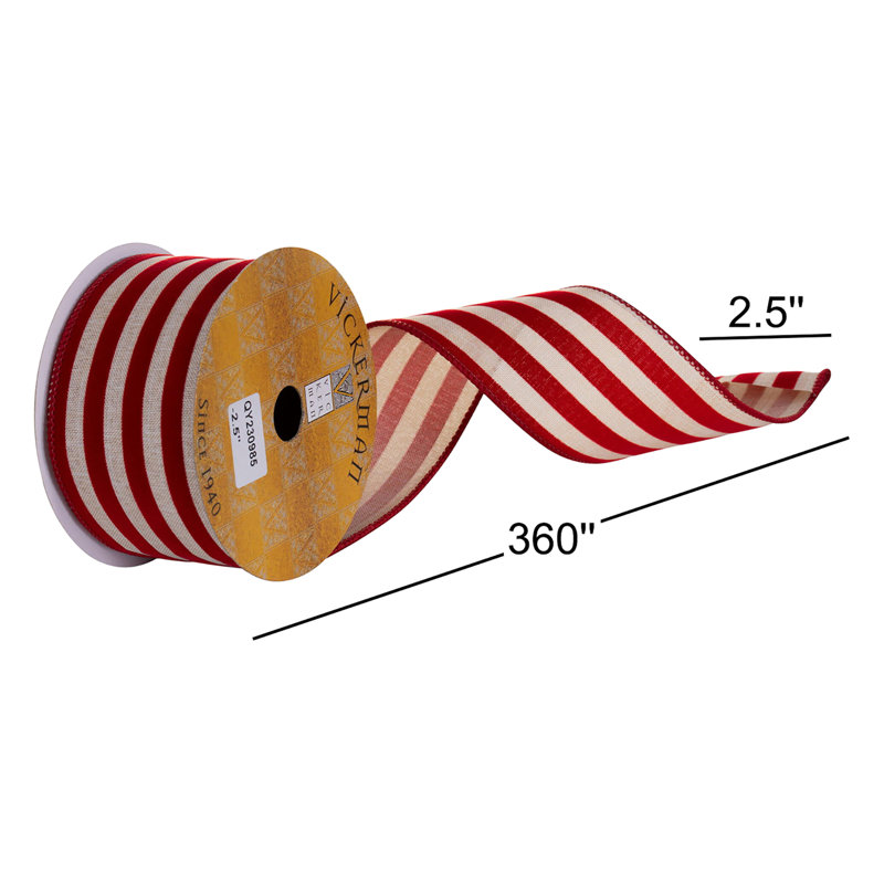 Joss & Main 2.5" x 10 Yard Red Velvet and Beige Wired Ribbon.