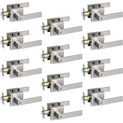 Square Heavy Duty Privacy Door Lever Handle In Brushed Nickel Finish