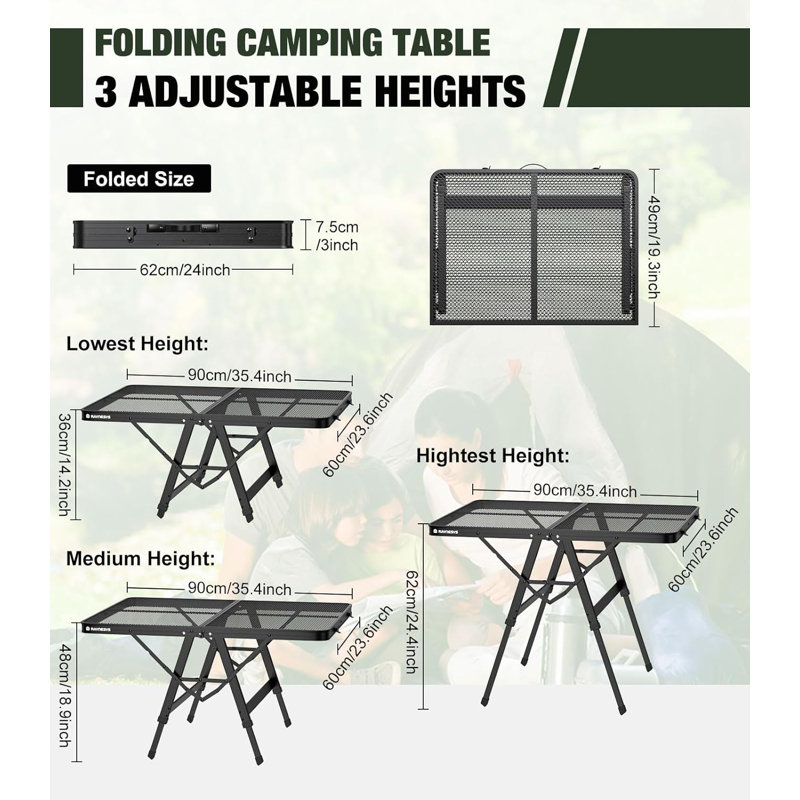 Table de barbecue pliable avec plateau en filet, table pliante portative 200 lb 3 pi