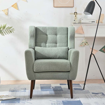 Chaise d'appoint moderne, chaises de salon en tissu Teddy, chaise de lecture confortable, chaise d'appoint de style Mid-Century, chaises avec accoudoirs pour salon, chambre à coucher