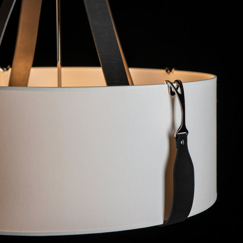 Saratoga 4 - Light Drum Pendant, Natural Anna Shade, Black Leather, Polished Nickel