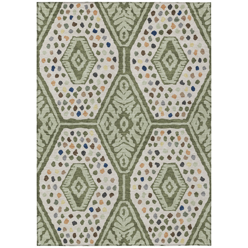 Machine Washable Indoor/Outdoor Chantille  Tribal Rug, 9' x 12', Sage