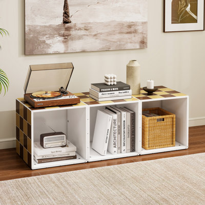 Table d'appoint cubique carrée moderne de 40,5 cm et table basse en MDF avec finition imitation tuile pour petits espaces
