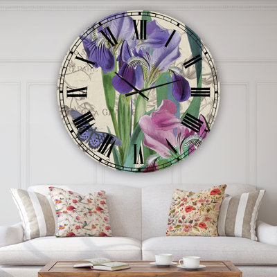 Horloge murale rétro surdimensionnée Vintage Flowers III