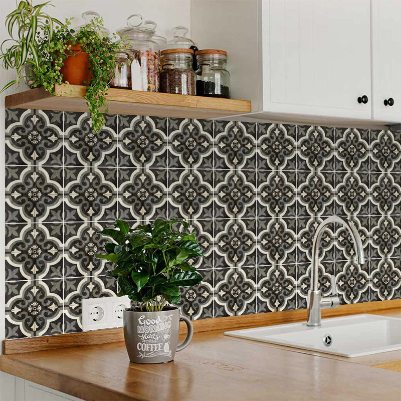 5x5 Inch Black and White Vinyl Peel and Stick Mosaic Tiles