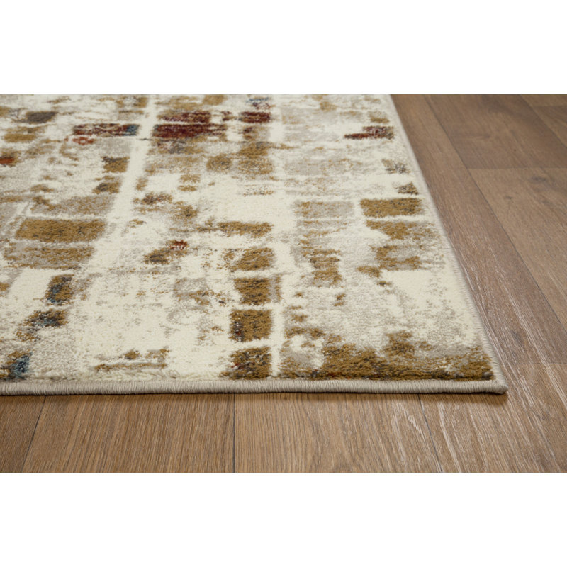 Leonardus Natural Abstract Tiles Area Rug, Runner 2' x 8'