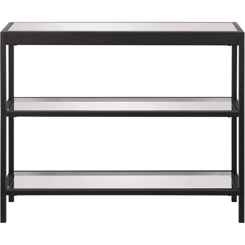 Modern Rectangular Console Table With Blackened Bronze Steel Frame And Tempered Glass Top For Entryway, Living Room, Or Hallway