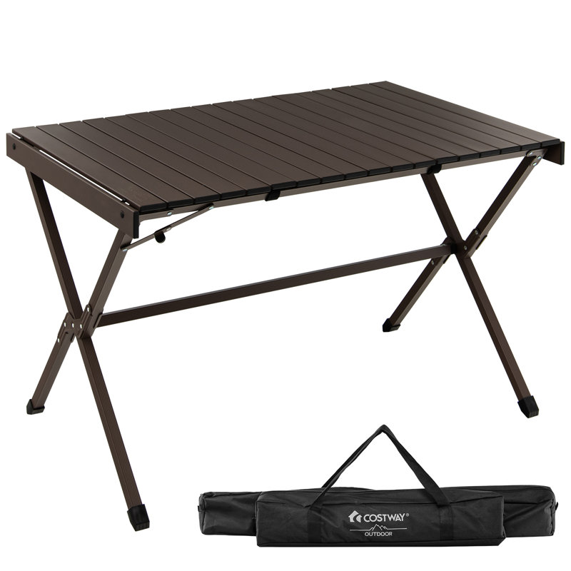 Rectangular Metal Outdoor Folding Picnic Table, Brown