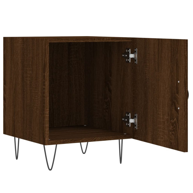 Couey 40cm W Iron Bedside Table, Brown Oak