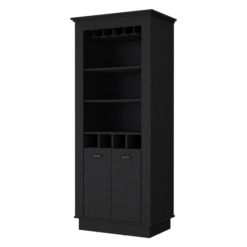 Black Wine Rack Bar Cabinet With Inner Storage Space And Ample Shelving Capacity, Black