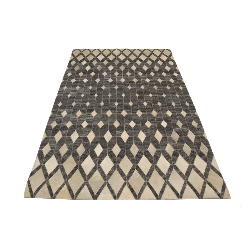 Tapis oriental gris moderne en cuir et similicuir 6X6, Rectangle 5 pi x 8 pi