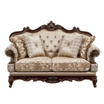 Formal Traditional Luxury Loveseat With Gold Tipping Solid Wood Living Room Furniture 1Pc
