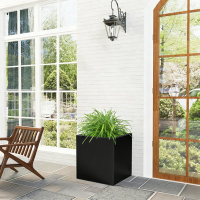 Metal Planter Box 26" L X 26" W X 26" H, Heavy Duty Tall Rectangle Outdoor Planter Box With Removable Insert Shelves For Porch, Garden, Patio, Yard (Black)