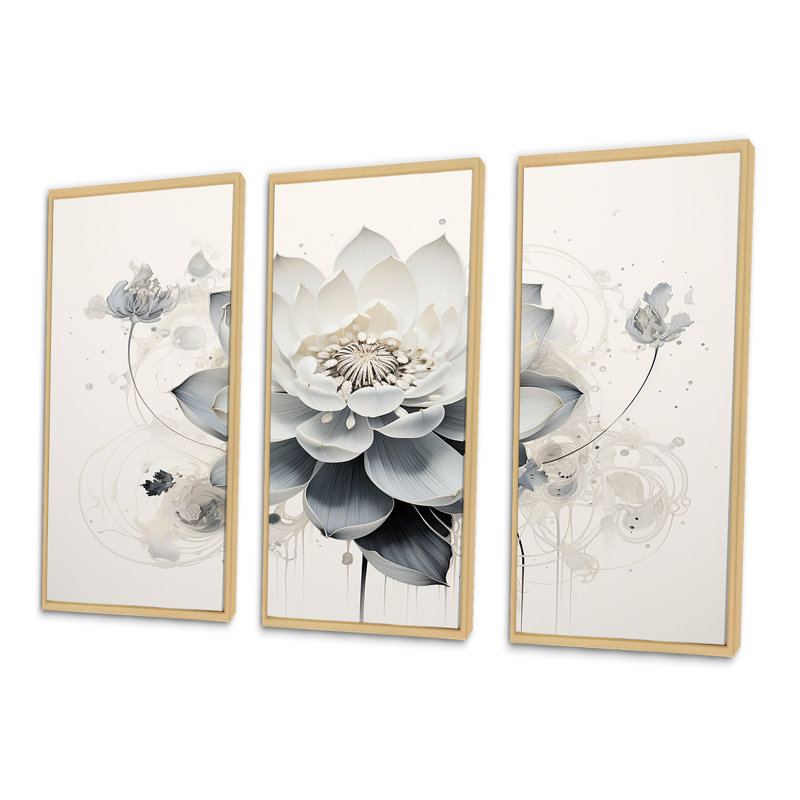 Serenity Blossum Blue Lotus - lot d'art mural lotus, Cadre naturel flottant, H 28 po x l 36 po x P 1 po