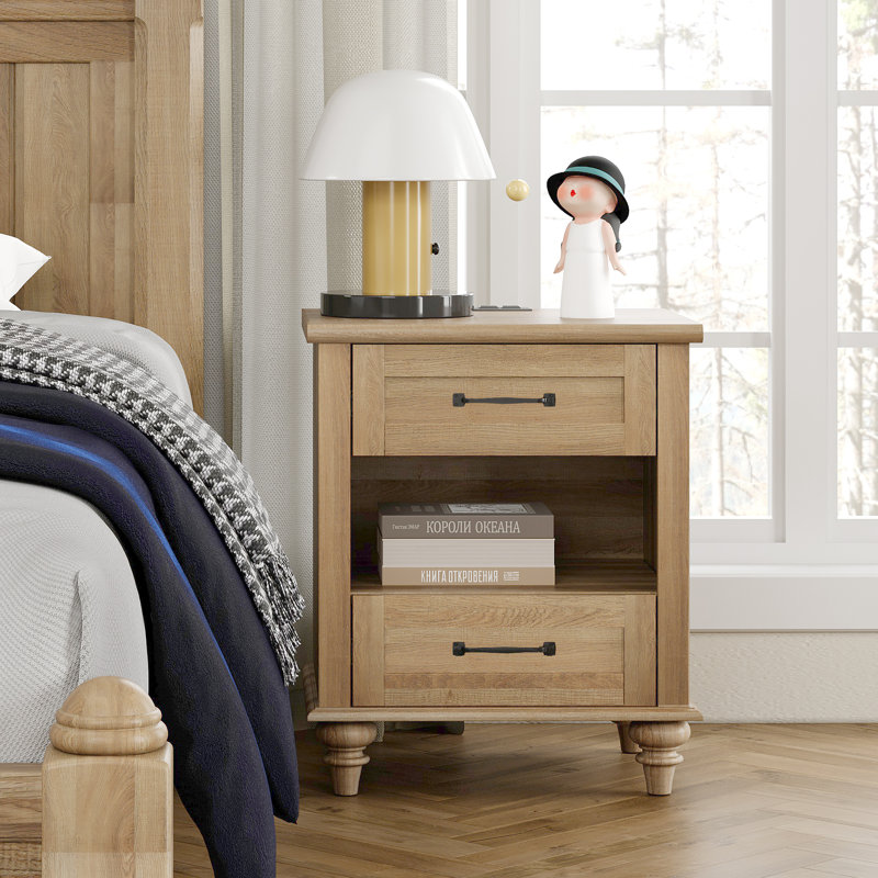 Table de chevet en chêne pour enfants avec station de charge pour chambre d'enfant, Chêne