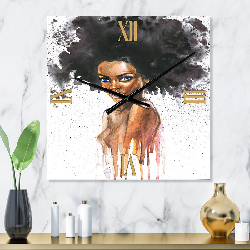 Portrait d'une femme afro-américaine - horloge murale moderne, Petit