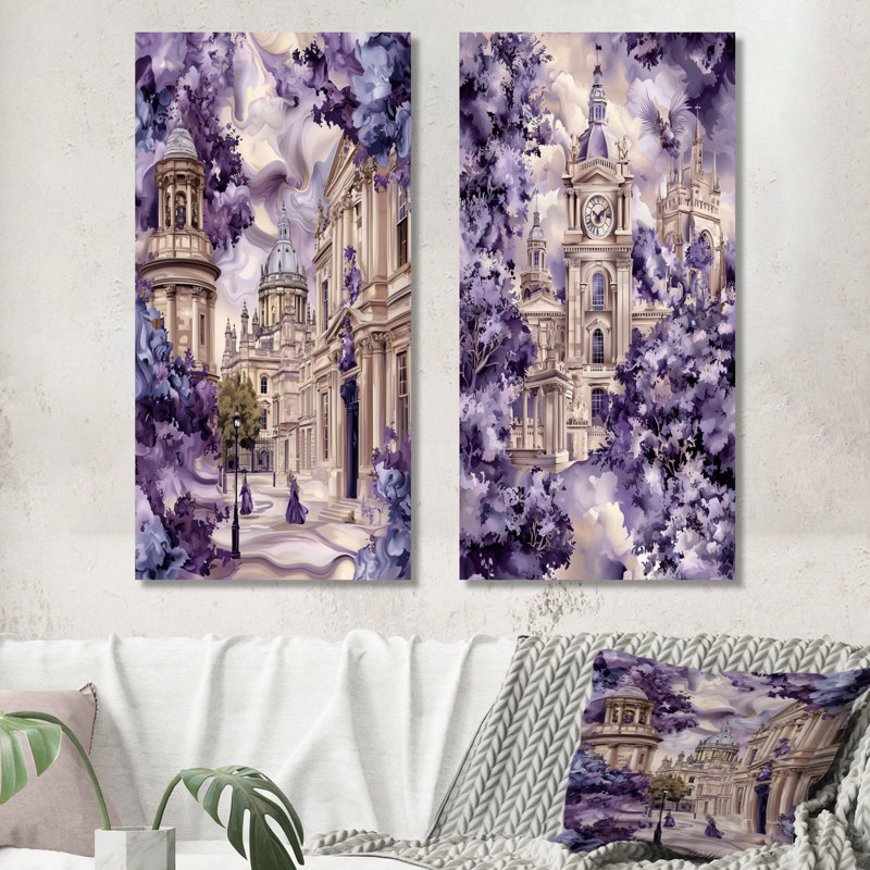 Université d'Oxford en Angleterre - ensemble de 2 impressions murales en métal mauve, 40" H x 40" W