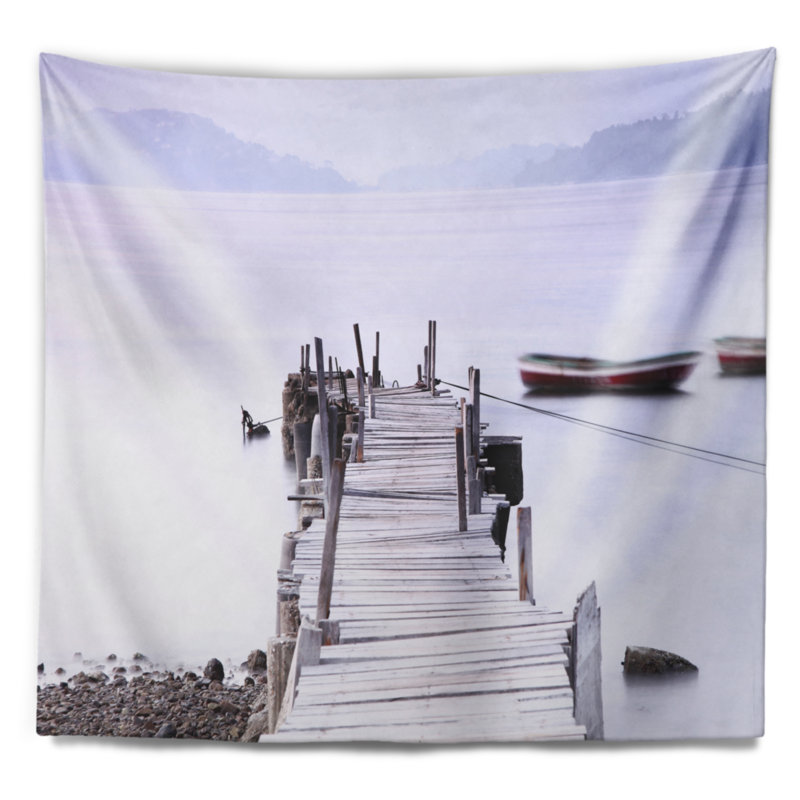 Tapisserie marine avec jetée et bateaux Seascape, H 50 po x l 60 po
