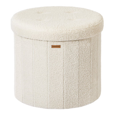 Round Storage Ottoman, Folding Footrest Stool With Removable Lid, Easy Assembly, Teddy Fleece Vanity Stool For Bedroom, Living Room, Entryway,
