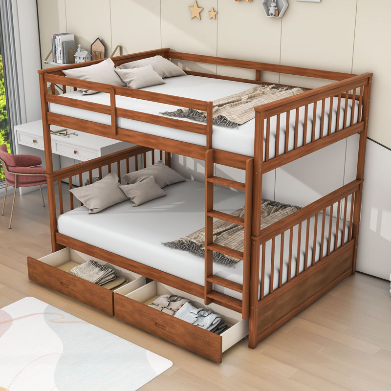 Edik Kids Full Over Full Bunk Bed with Drawers, Walnut
