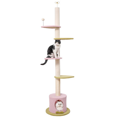 Floor To Ceiling Cat Tower With Adjustable Height, 1 Unit (Pink)