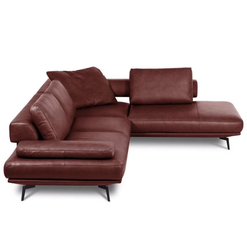 Trumansburg Power Reclining Corner Sofa in Genuine Leather, Red, Right Hand Facing
