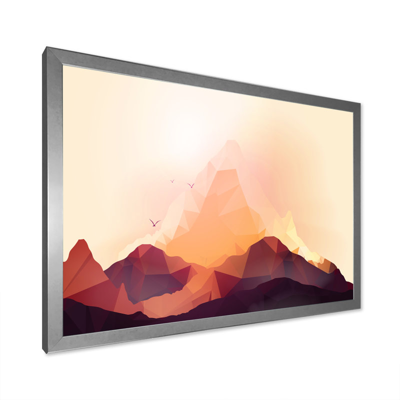 Geometric Mountain and Sunset I - Impression sur toile, Toile avec cadre photo argenté, H 30 po x l 40 po
