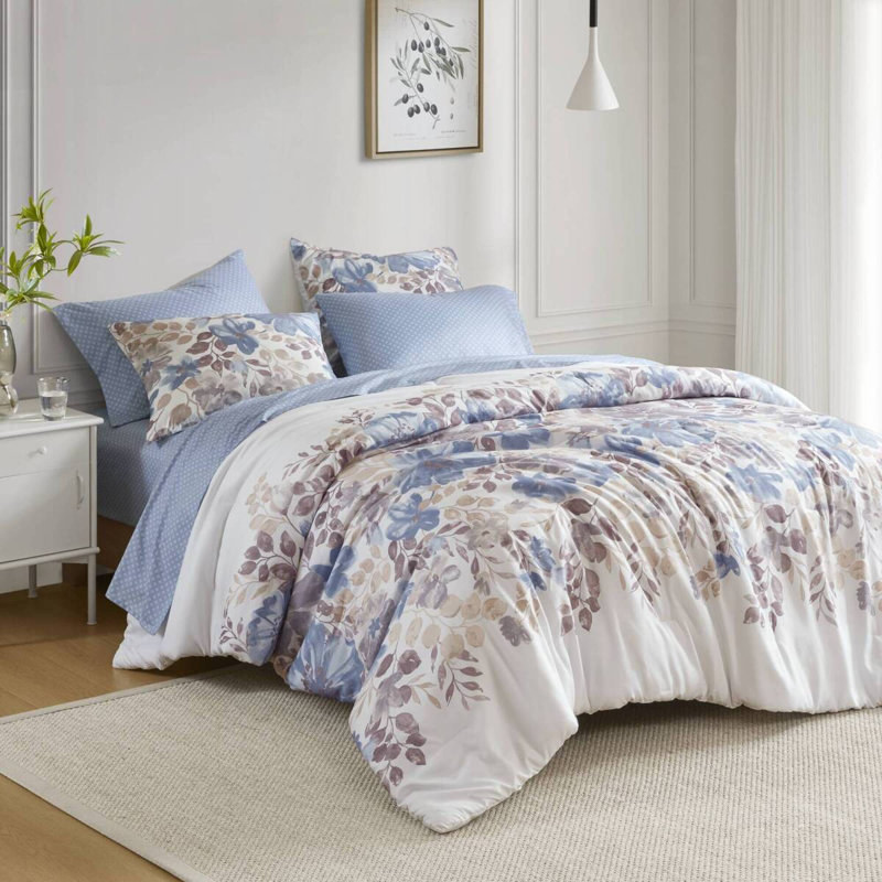 Ensembles de literie confortables, motif floral bleu en polyester pour la maison
