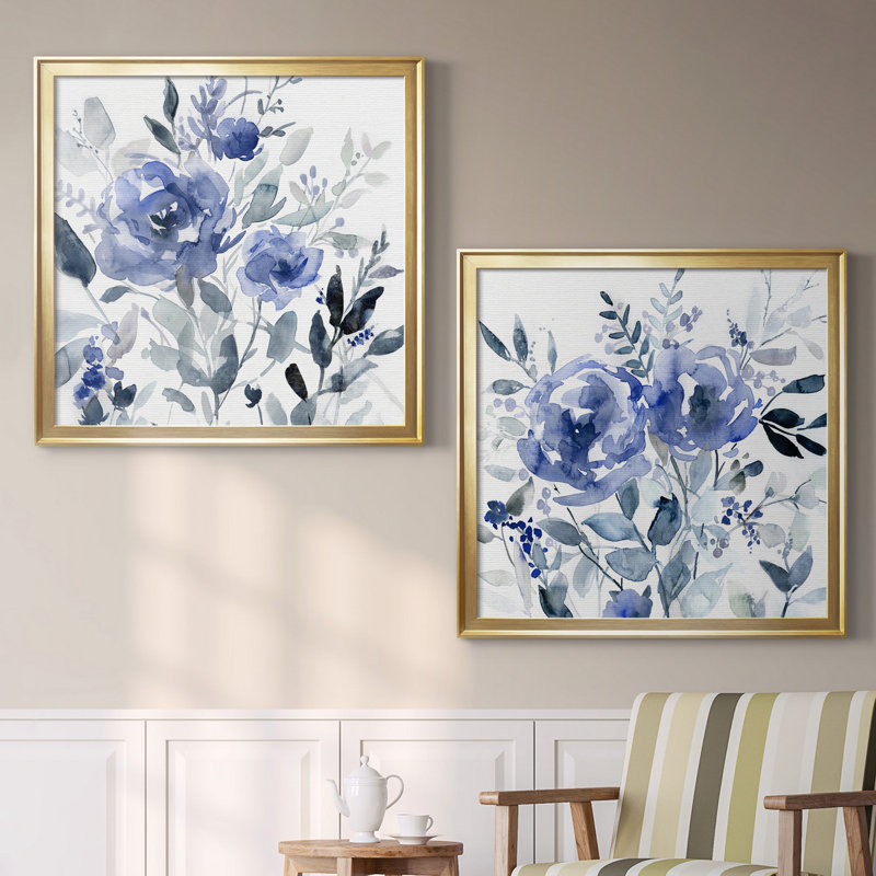 Painters Garden I - Ensemble de 2 reproductions d'art sur toiles, H 30,5 po x l 61 po x P 1,5 po, Toile encadrée dorée