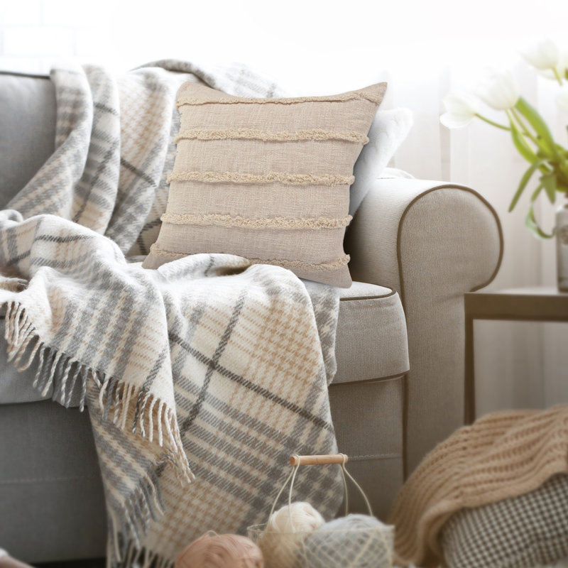 Housse et insert de coussin carré 100% coton , Beige, Housse de coussin seulement - sans coussin
