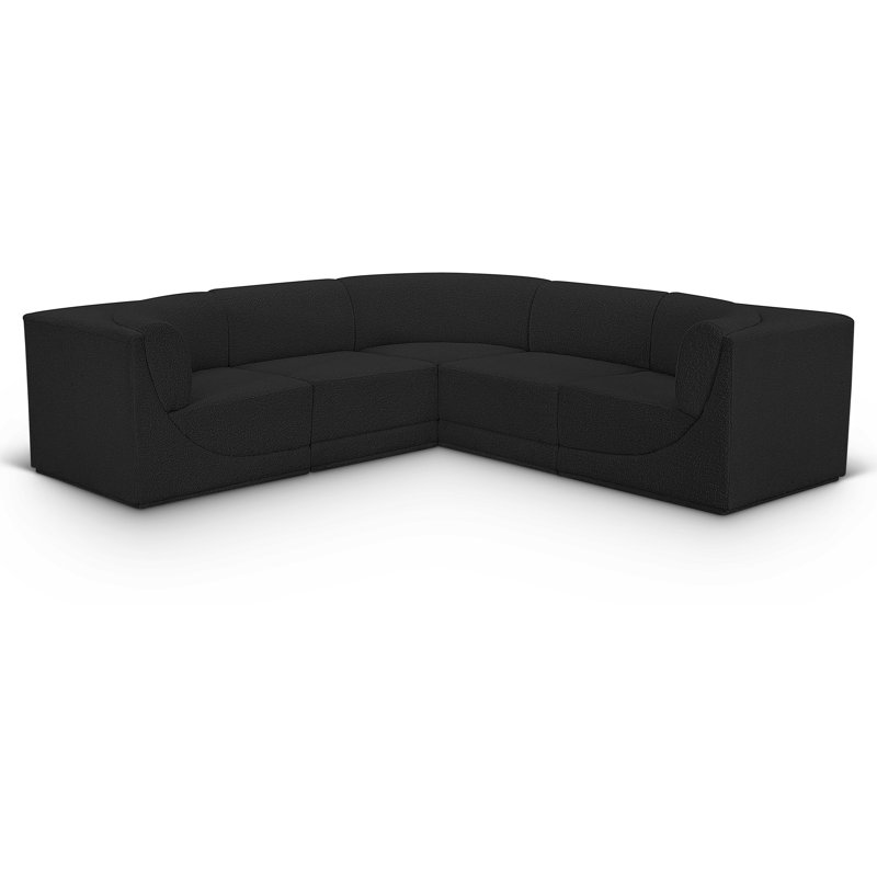 Ollie 5 - Piece Upholstered Sectional, Black Boucle Fabric