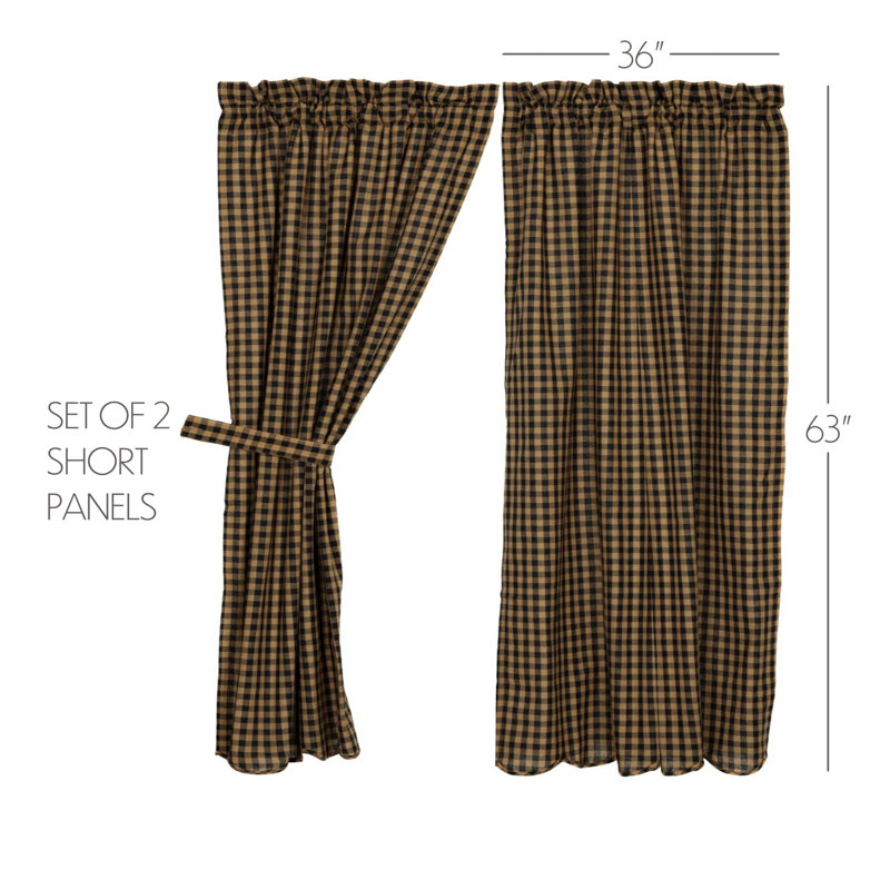 Addie 100% Cotton Room Darkening Pair, 36" W x 63" L, Black/Khaki