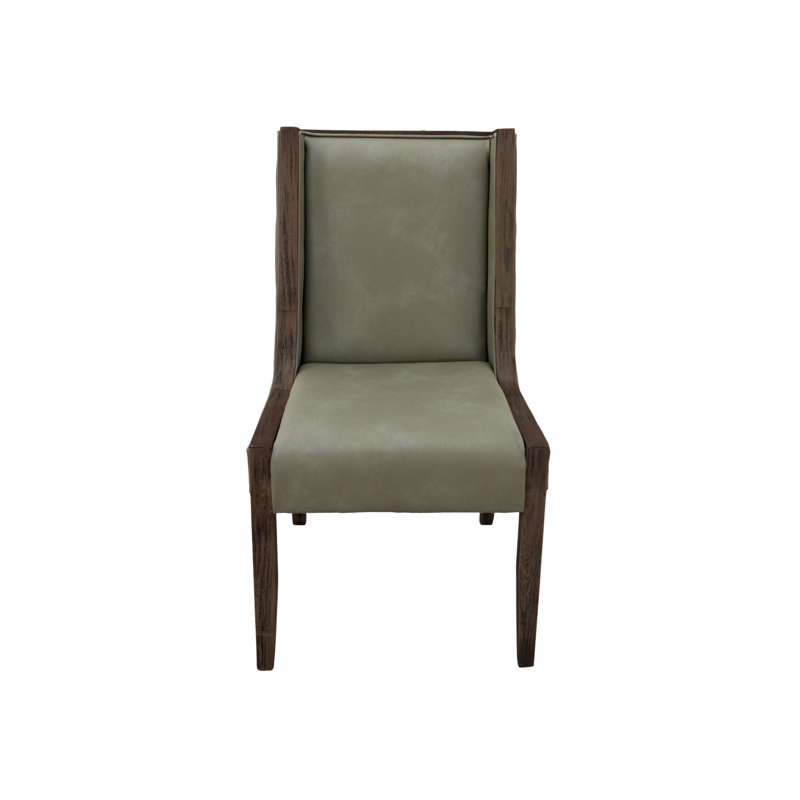 Chaise rembourrée, Similicuir vert, Bois brun