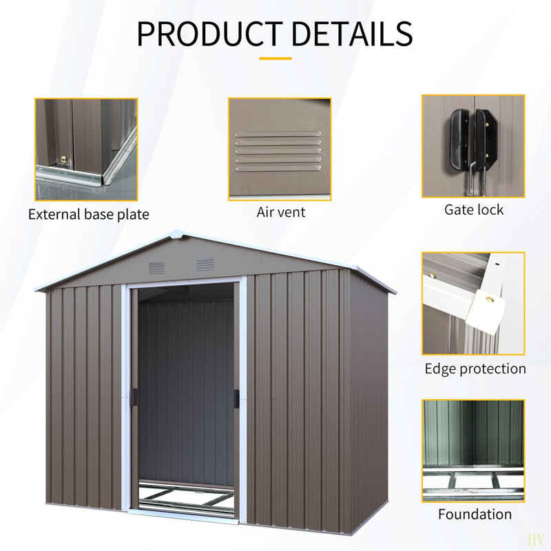 8Ft X 4Ft Outdoor Metal Storage Shed With Metal Foundation, 74.76" H x 89.01" W x 46.88" D